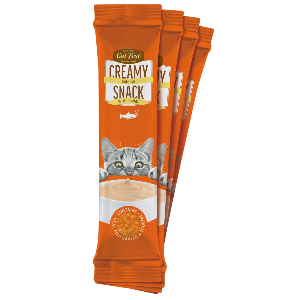 CAT FEST Creamy Snacks - Salmon with Caviar (4x10g)