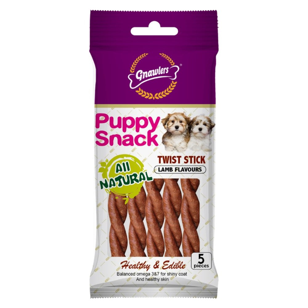 Gnawlers Puppy Snack Twist Stick Lamb Flavour - 5pcs (80Gr)