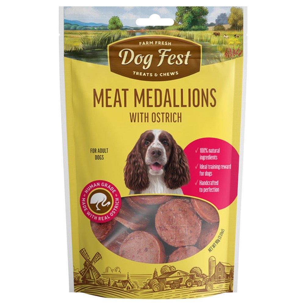 DOG FEST Meat Medallions with Ostrich for Adult Dogs - 90Gr - Petzone Kenya