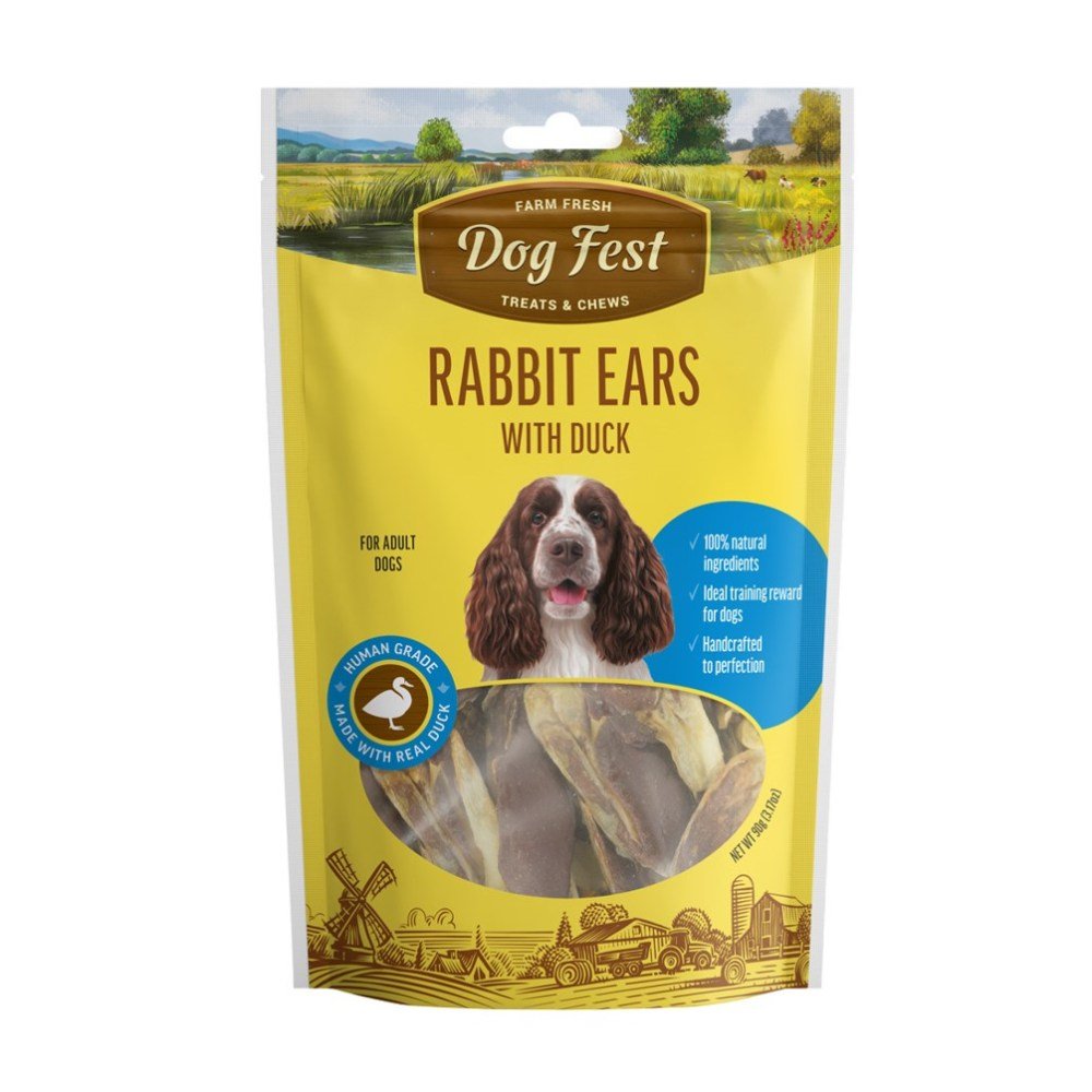 DOG FEST Rabbit Ears with Duck for Adult Dogs - 90Gr - Petzone Kenya