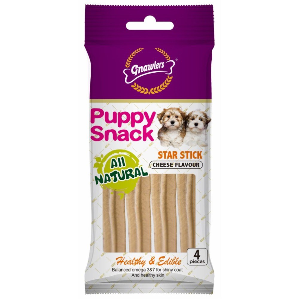 Gnawlers Puppy Snack Star Stick Cheese Flavour - 4pcs (80Gr) - Petzone Kenya