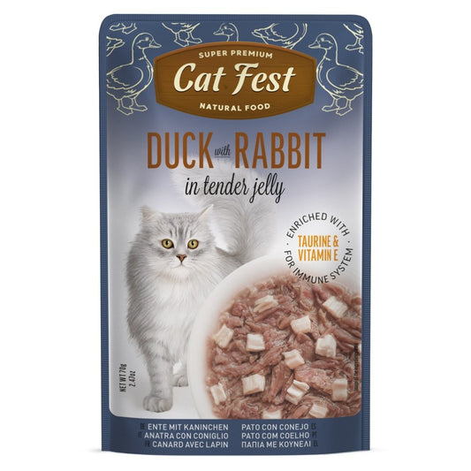 CAT FEST Cat Food Pouches - Duck with Rabbit in Tender Jelly (70g)