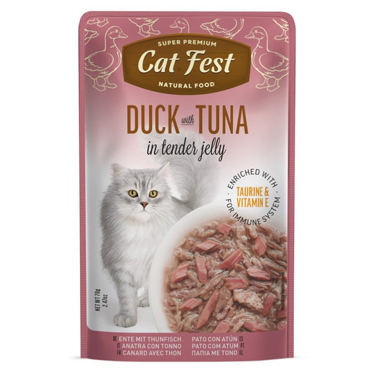 CAT FEST Cat Food Pouches - Duck with Tuna in Tender Jelly (70g)