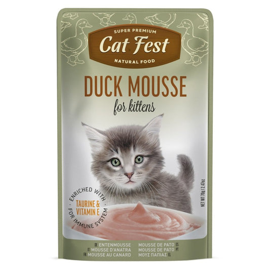 CAT FEST Cat Pouches Duck Mousse for Kittens - 70Gr