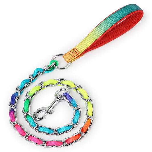 Chain Leash With Padded Handle Rainbow