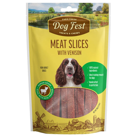 DOG FEST Meat Slices with Venison for Adult Dogs - 90Gr