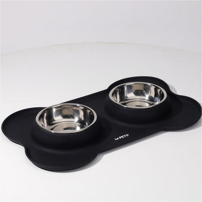MPETS DUET Stainless Steel Bowls with Silicone Mat – Black