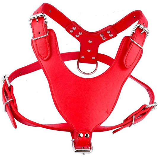 Leather Dog Harness Red