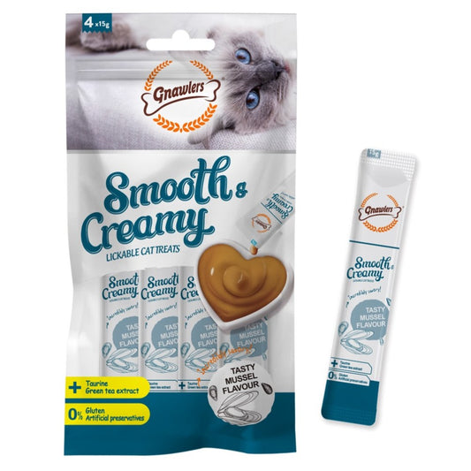 Gnawlers Smooth & Creamy Cat Treats - Tasty Mussel Flavour 4pcsx15Gr