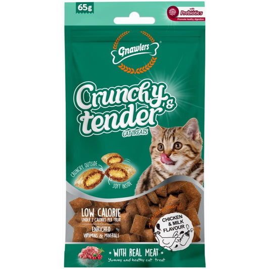 Gnawlers Crunchy & Tender Cat Treats - Chicken & Milk Flavour 65Gr