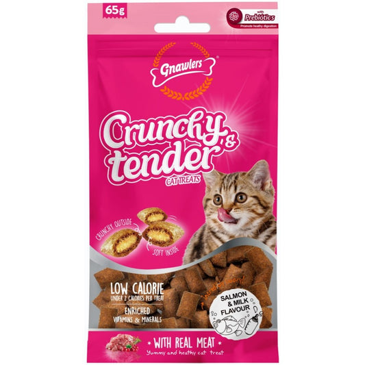 Gnawlers Crunchy & Tender Cat Treats - Salmon & Milk Flavour 65Gr