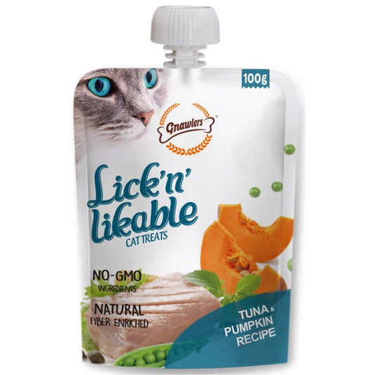 Gnawlers Lick & Lickable Cat Treats – Tuna & Pumpkin Recipe 100Gr