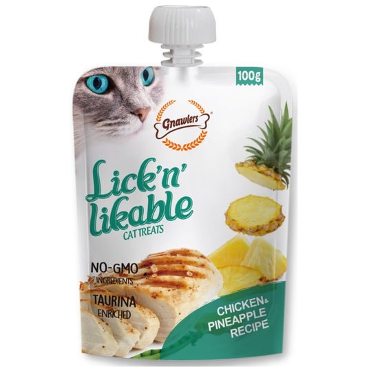 Gnawlers Lick & Lickable Cat Treats – Chicken & Pineapple Recipe 100Gr