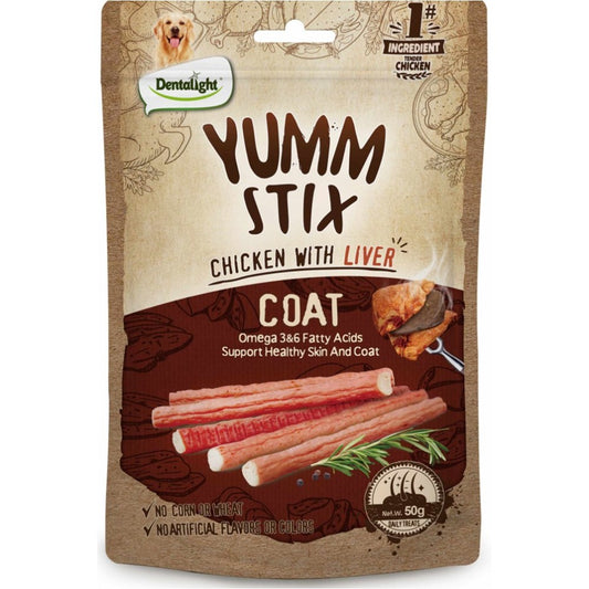 Dentalight Yumm Stix Dog Treats - Chicken with Liver (Coat) 50Gr