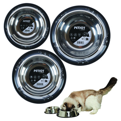 M-Pets PETJOY CatFamily Stainless Bowl with Rubber Edge