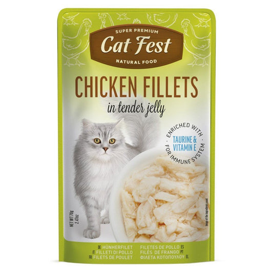 CAT FEST Cat Food Pouches – Chicken Fillets in Tender Jelly (70g) - Petzone Kenya