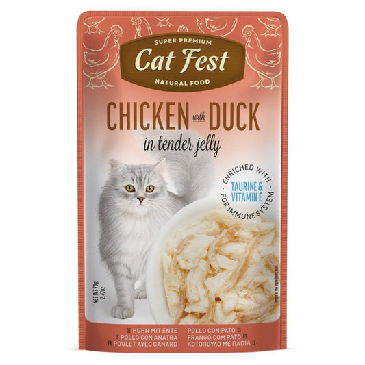 CAT FEST Cat Food Pouches – Chicken with Duck in Tender Jelly (70g) - Petzone Kenya