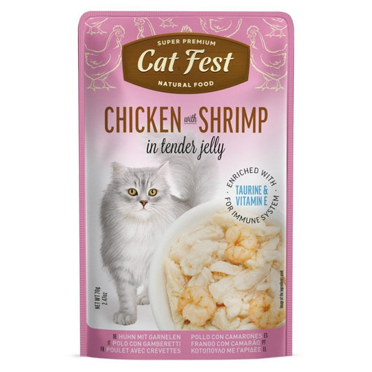 CAT FEST Cat Food Pouches – Chicken with Shrimp in Tender Jelly (70g) - Petzone Kenya