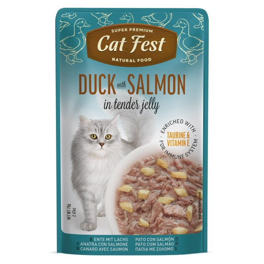 CAT FEST Cat Food Pouches - Duck with Salmon in Tender Jelly (70g) - Petzone Kenya