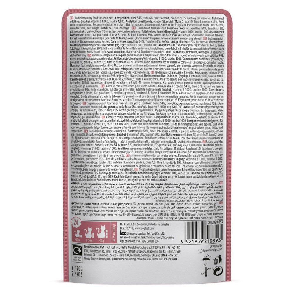 CAT FEST Cat Food Pouches - Duck with Tuna in Tender Jelly (70g) - Petzone Kenya