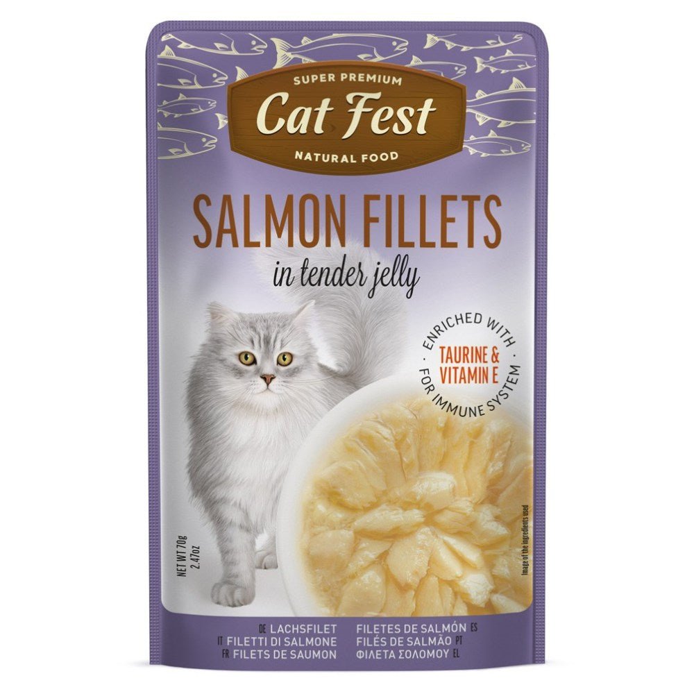 CAT FEST Cat Food Pouches - Salmon Fillets in Tender Jelly (70g) - Petzone Kenya