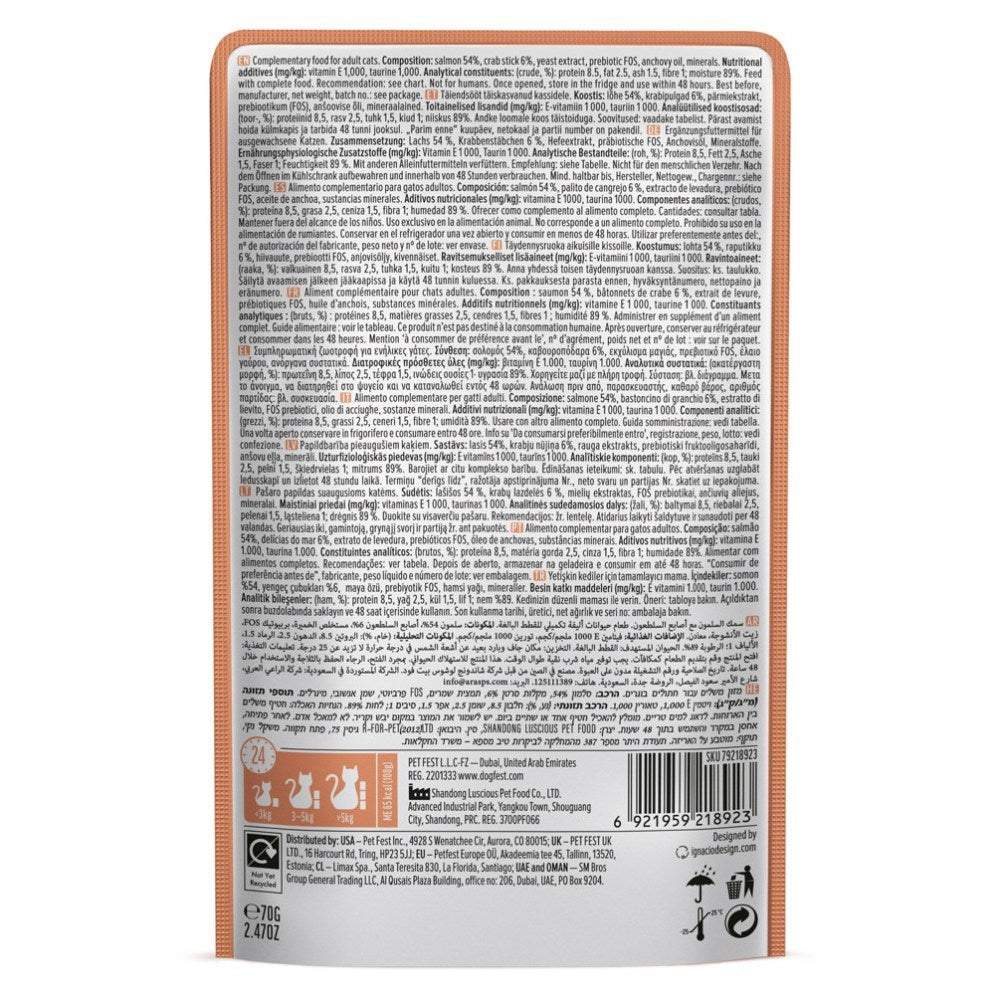 CAT FEST Cat Food Pouches - Salmon with Crab Stick in Tender Jelly (70g) - Petzone Kenya