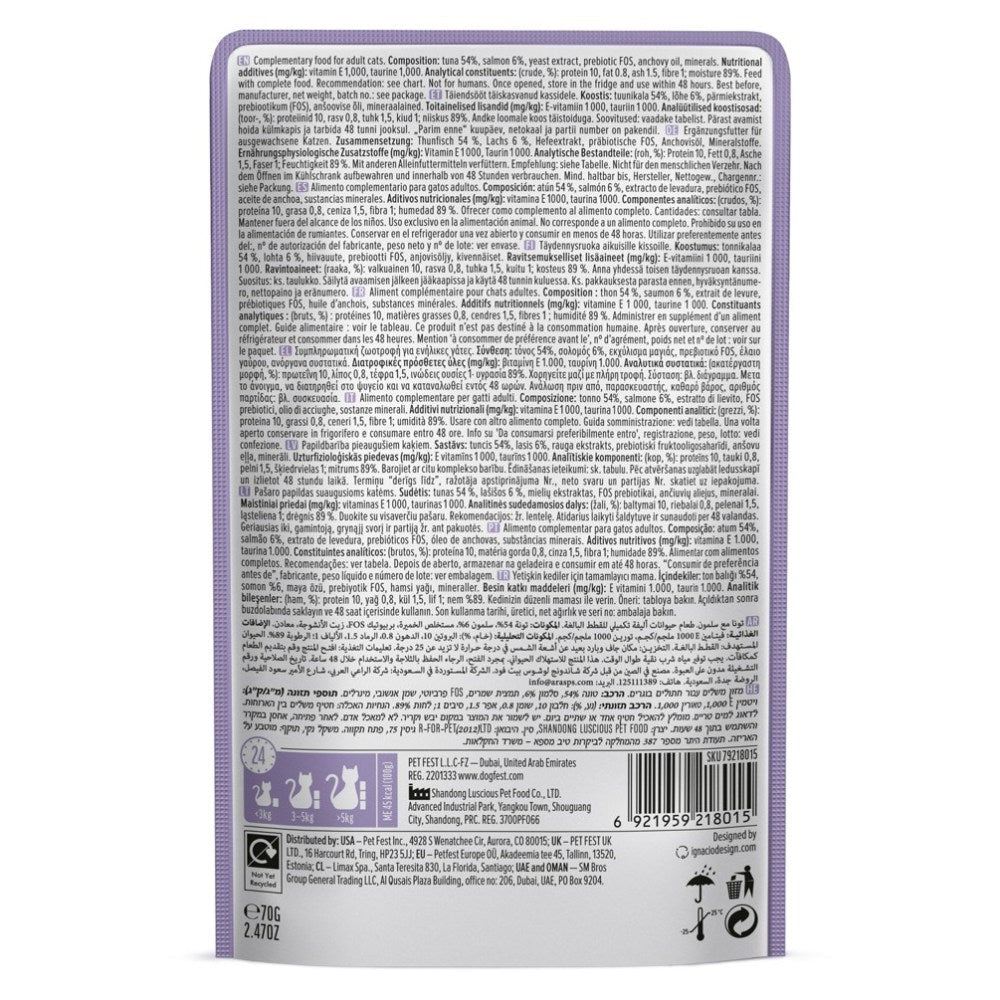 CAT FEST Cat Food Pouches – Tuna with Salmon in Tender Jelly (70g) - Petzone Kenya