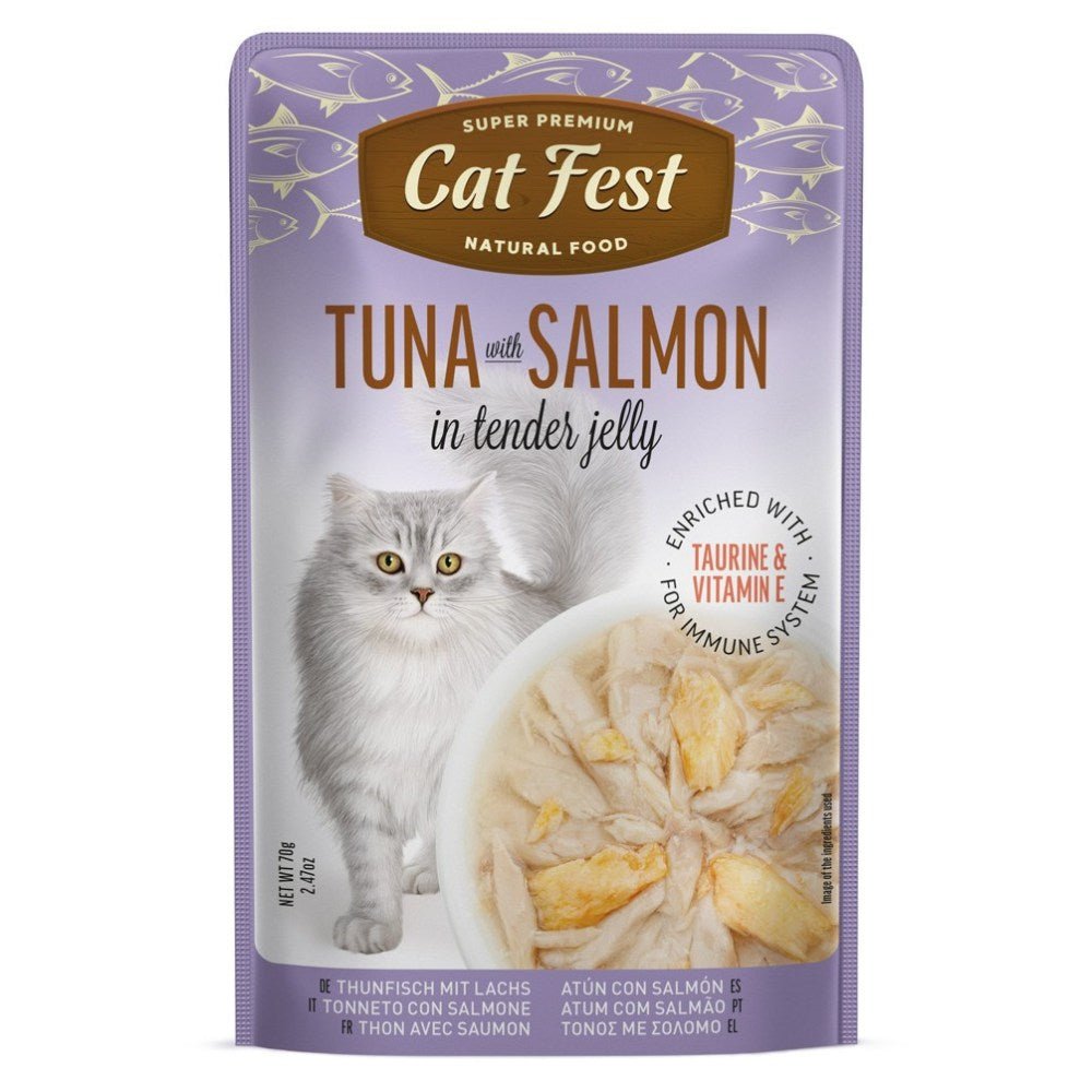 CAT FEST Cat Food Pouches – Tuna with Salmon in Tender Jelly (70g) - Petzone Kenya