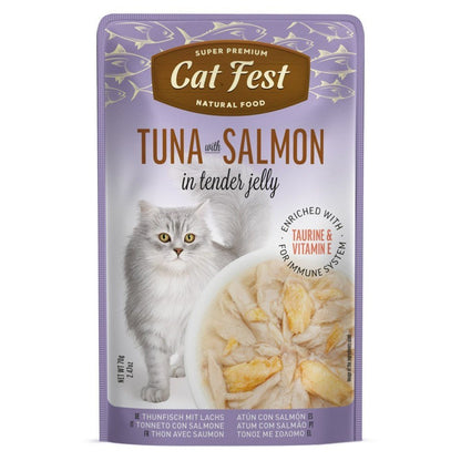 CAT FEST Cat Food Pouches – Tuna with Salmon in Tender Jelly (70g) - Petzone Kenya