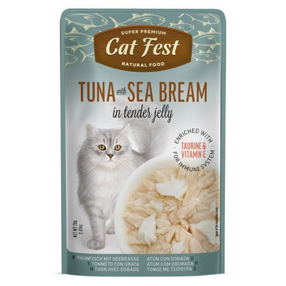 CAT FEST Cat Food Pouches – Tuna with Sea Bream in Tender Jelly (70g) - Petzone Kenya