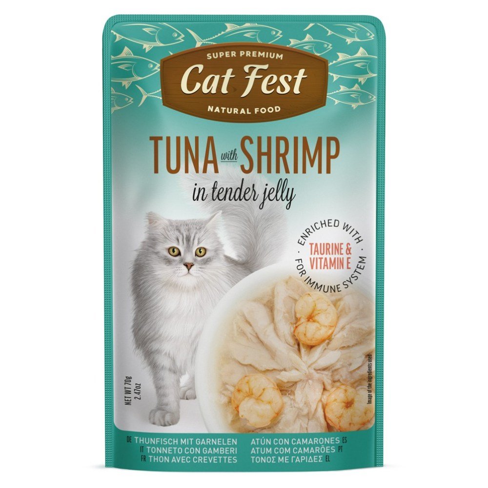 CAT FEST Cat Food Pouches – Tuna with Shrimp in Tender Jelly (70g) - Petzone Kenya