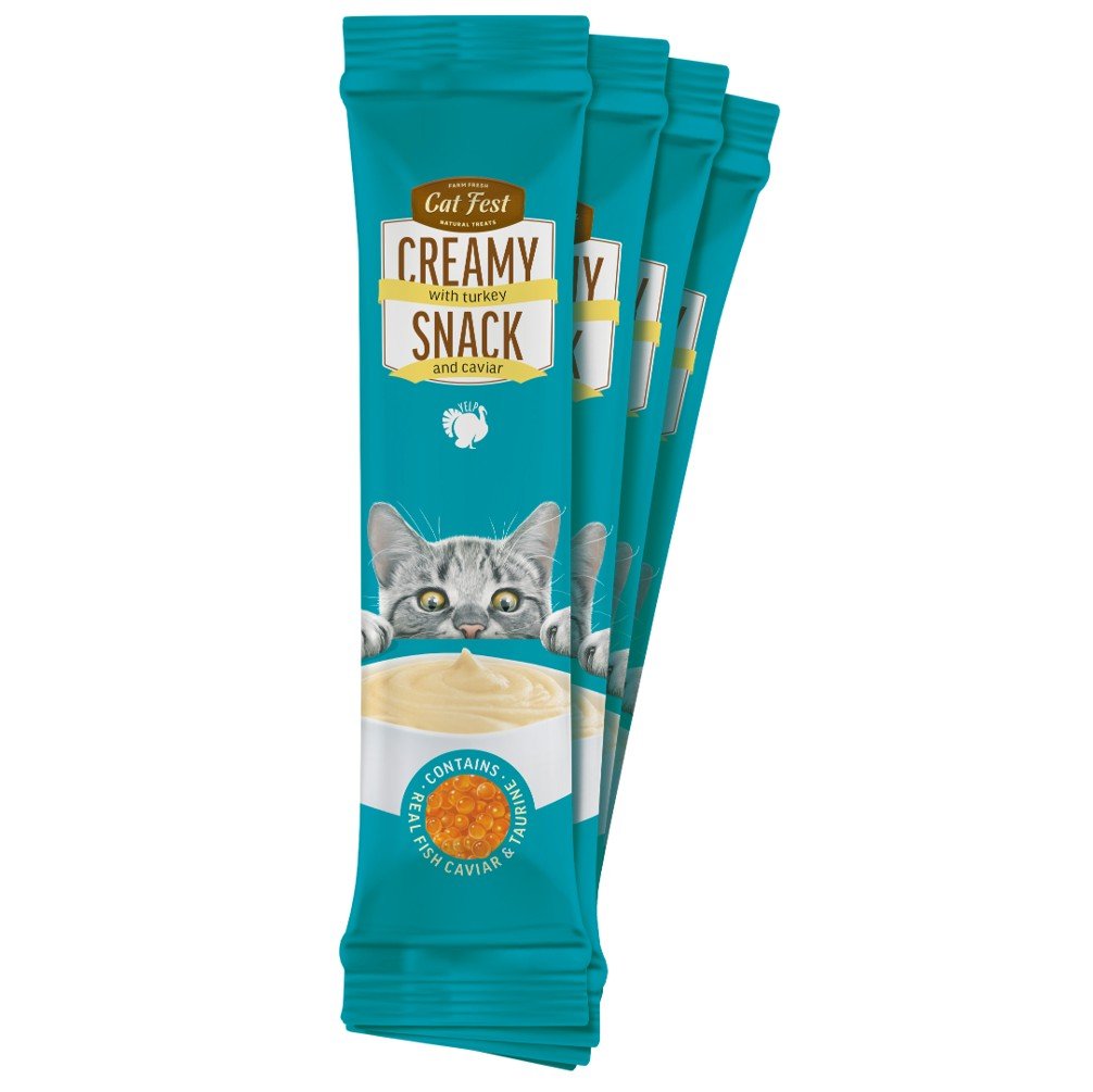 CAT FEST Creamy Snacks with Turkey & Caviar (4x10g) - Petzone Kenya