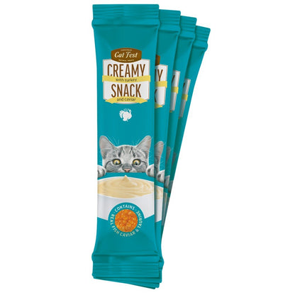 CAT FEST Creamy Snacks with Turkey & Caviar (4x10g) - Petzone Kenya