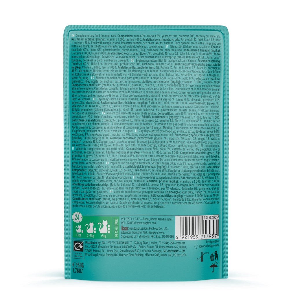 CAT FEST Pouches Red Tuna with Chicken in tender jelly - 50Gr - Petzone Kenya