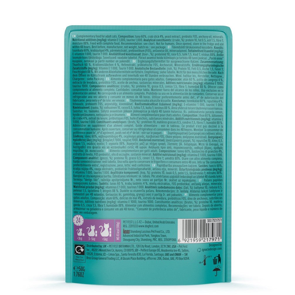 CAT FEST Pouches Red Tuna with Crab Stick in tender jelly - 50Gr - Petzone Kenya