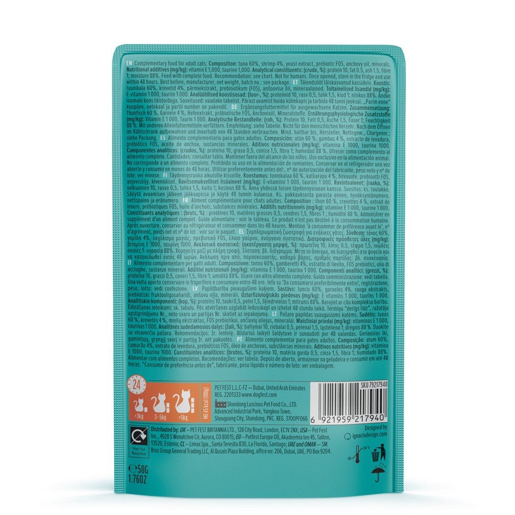 CAT FEST Pouches Red Tuna with Shrimp in tender jelly - 50Gr - Petzone Kenya