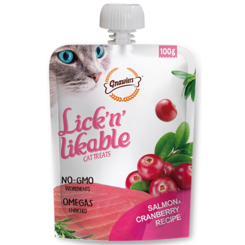 Gnawlers Lick & Lickable Cat Treats – Salmon & Cranberry Recipe 100Gr - Petzone Kenya