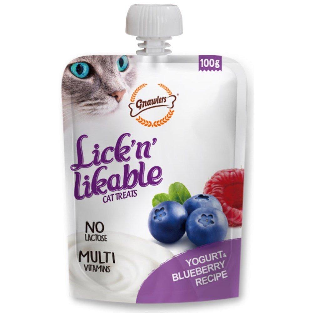 Gnawlers Lick & Lickable Cat Treats – Yoghurt & Blueberry Recipe 100Gr - Petzone Kenya