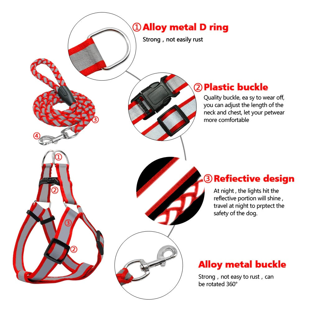 Reflective Leash With Harness Set