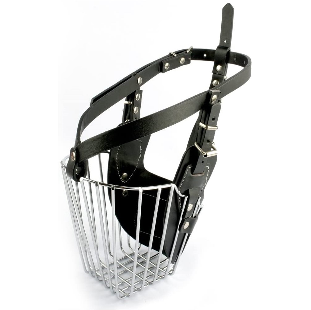 LEATHER AND HEAVY STEEL BASKET DOG MUZZLE - Welcome to Petzone